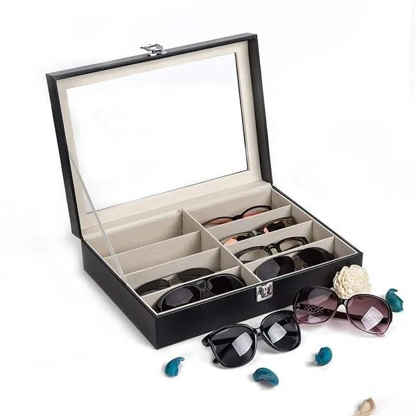 Leather Multi Sunglasses Organizer Eyeglasses Eyewear Display Case Holder Box