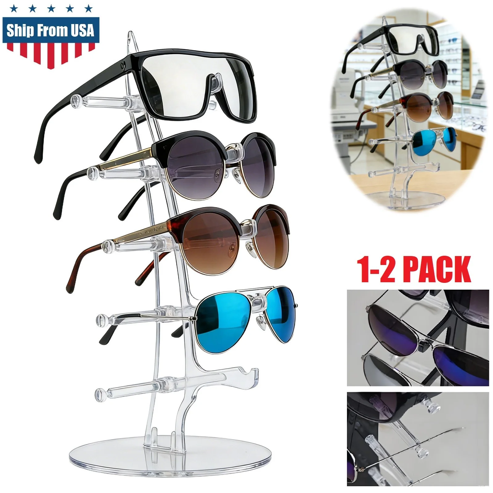 Retail Sunglass Display Stand Sunglasses Rack Holder Shelf For 44Pairs Glasses 3